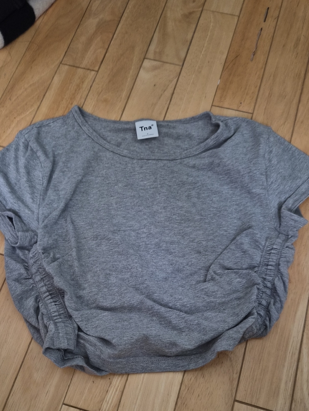 TNA Gray Short Sleeve Ruched Side Tee